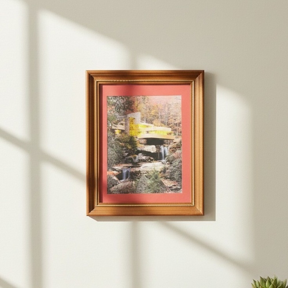 Vintage Frank Lloyd Wright "Fallingwater" Framed Architectural Art Print‎
